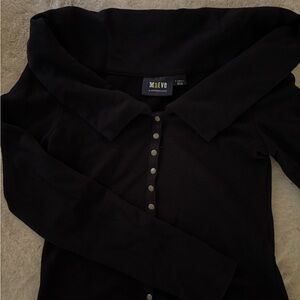 Anthropologie Maeve snap front off the shoulder wide collar top